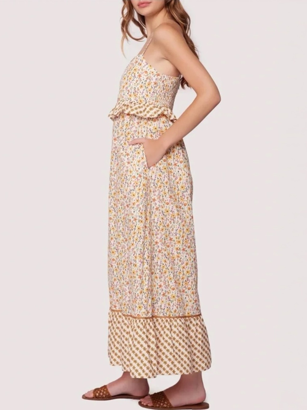 Lost + Wander Floral Maxi Dress Boho Tiered Sleeveless 100% Cotton Size Medium